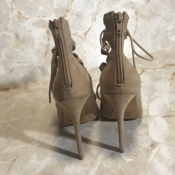 Nude Charlotte Russe Tie Up Heels Zip Lace Size - Picture 4 of 7